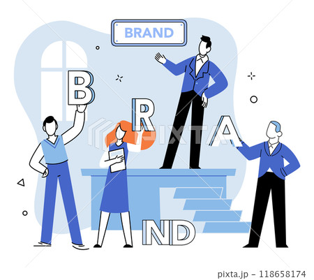 Brand building vector illustration. Creation, masterpiece, unfolds as brand building transforms ideas into tangible realities Promo, announcement, echoes progress and achievements ongoing brand Brand building vector illustration. Creation, masterpiece, unfolds as brand building transforms ideas into tangible realities Promo, announcement, echoes progress and achievements ongoing brand 118658174