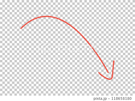 A hand-drawn red arrow pointing diagonally downwards - a simple and stylish thin line symbol or decoration A hand-drawn red arrow pointing diagonally downwards - a simple and stylish thin line symbol or decoration 118658180