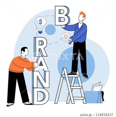 Brand building vector illustration. Development, growth, propels brand-building project forward, expanding its influence Idea, seed, germinates into vibrant garden possibilities during brand building 118658227