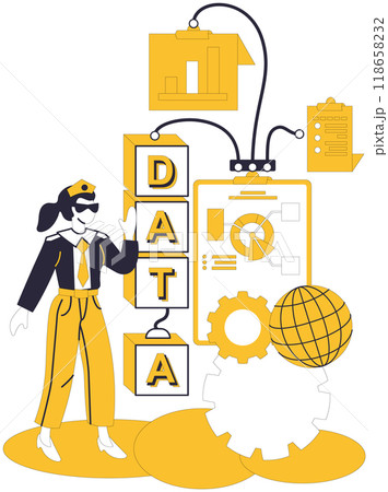 Big data vector illustration. Technology, wizards wand, conjures magic innovation in realm big data Datum, building block, forms foundation towering edifice big data Research, explorers compass Big data vector illustration. Technology, wizards wand, conjures magic innovation in realm big data Datum, building block, forms foundation towering edifice big data Research, explorers compass 118658232