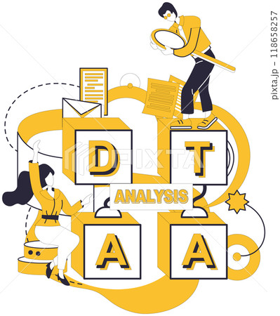 Big data vector illustration. Data mining, digital prospector, unearths gems from vast mines information Analyzing, detectives lens, deciphers hidden codes within big data mysteries Big data vector illustration. Data mining, digital prospector, unearths gems from vast mines information Analyzing, detectives lens, deciphers hidden codes within big data mysteries 118658257