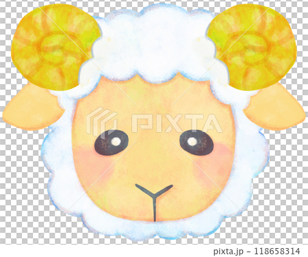 Cute sheep illustration, horns, face 118658314