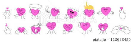 heart stickers that depict human emotions, including the popular finger heart gesture, a symbol of love, respect, and affection. 118658429