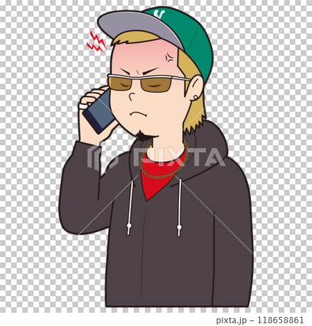Semi-gangster man getting annoyed on the phone Semi-gangster man getting annoyed on the phone 118658861