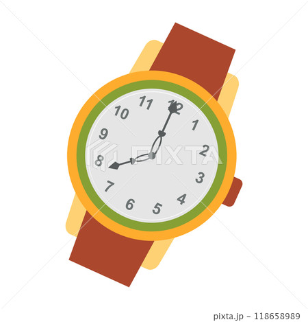 Elegance wrist watch with dial in flat design. Luxury clock accessory. Vector illustration isolated. 118658989