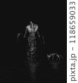 Warrior character carries dead friend in his arms, Dark horror illustration, hunter with pet, fantasy art 118659033
