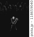 One warrior surrounded by enemies, Dark epic illustration, skeleton in the darkness 118659040