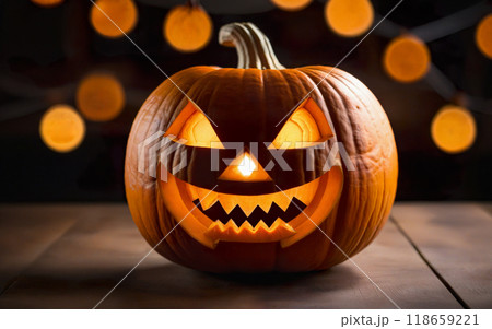 glowing halloween pumpkins on bokeh background, close up, halloween holiday glowing halloween pumpkins on bokeh background, close up, halloween holiday 118659221