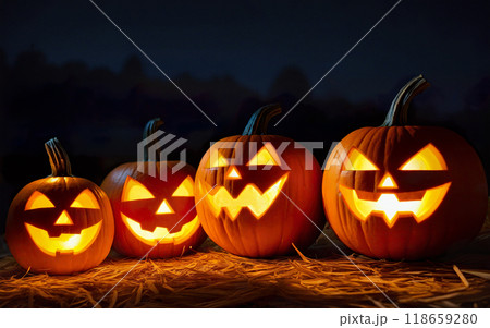 glowing pumpkin, halloween concept, close up 118659280