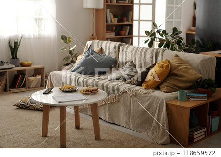 Couch and table with fast food Couch and table with fast food 118659572