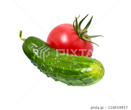 Tomato, cucumber isolated on white Tomato, cucumber isolated on white 118659957