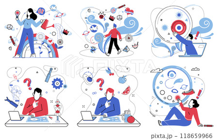 Mental processing vector illustration. Idea generation is harvest reaped from fertile fields meticulous mental processing Progress is road paved by bricks careful mental processing and analysis 118659966