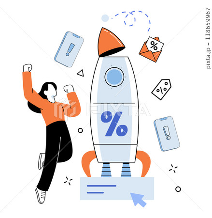 Product promotion vector illustration. Business, ecosystem, nurtures growth and expansion products through strategic promotion Offer, temptation, beckons customers into enchanting world crafted 118659967