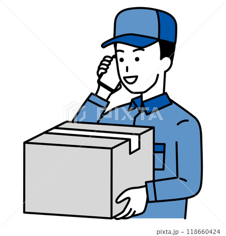 荷物を運びながら電話をする配達員の男性 118660424