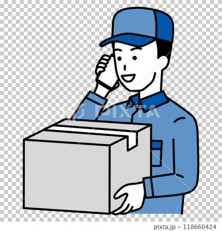 荷物を運びながら電話をする配達員の男性 118660424