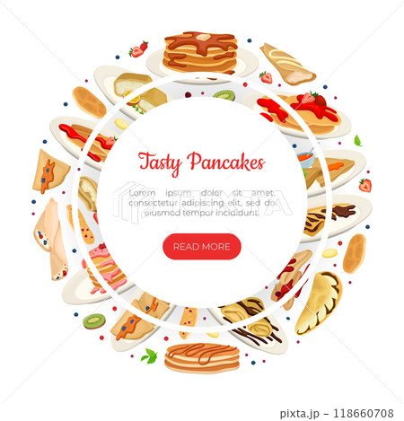 Sweet Pancake Breakfast Food Banner Design Vector Template 118660708