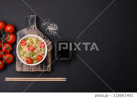 Rice noodles with mushrooms, vegetables, spices and herbs Rice noodles with mushrooms, vegetables, spices and herbs 118661401