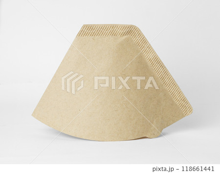Cone type brown coffee filter isolated with shadow. High quality photo Cone type brown coffee filter isolated with shadow. High quality photo 118661441