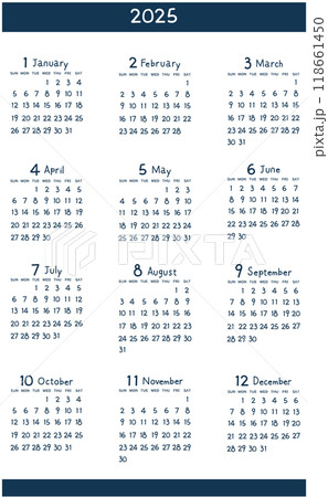 2025年の年間カレンダー 日曜日始まり 2025年の年間カレンダー 日曜日始まり 118661450