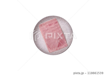 Ham cut into square slices for making delicious nutritious sandwiches 118661539