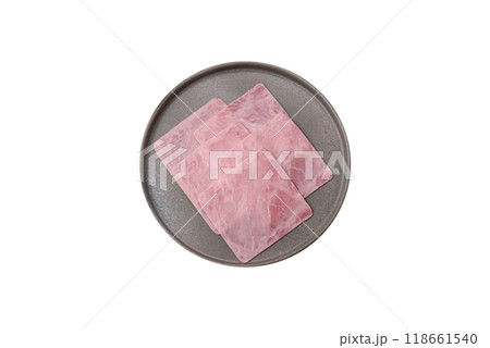 Ham cut into square slices for making delicious nutritious sandwiches Ham cut into square slices for making delicious nutritious sandwiches 118661540
