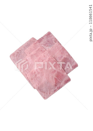 Ham cut into square slices for making delicious nutritious sandwiches 118661541