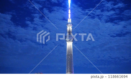 スカイツリーと夜空に浮かぶ月 スカイツリーと夜空に浮かぶ月 118661694