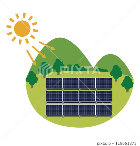 ソーラーパネルを使った太陽光発電システムのイラスト 118661873