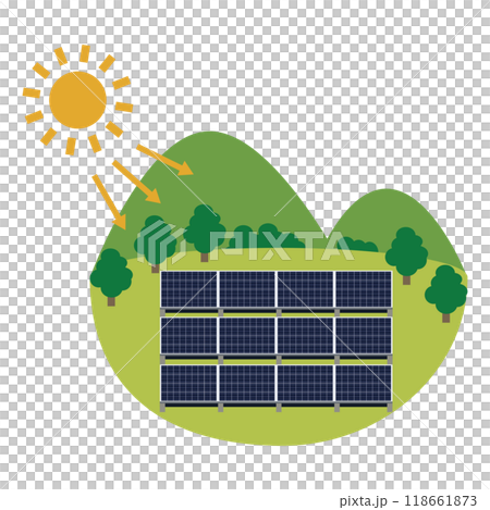 ソーラーパネルを使った太陽光発電システムのイラスト 118661873