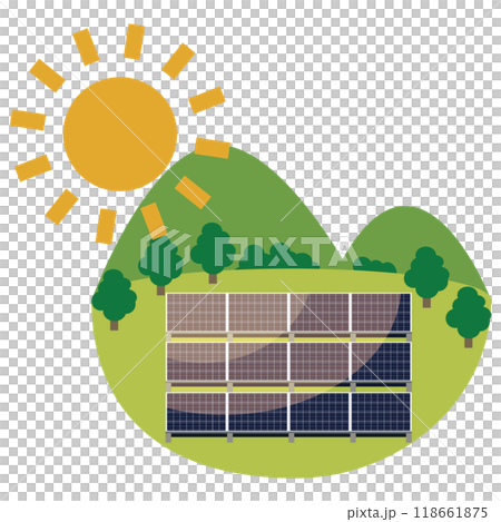 ソーラーパネルを使った太陽光発電システムのイラスト ソーラーパネルを使った太陽光発電システムのイラスト 118661875