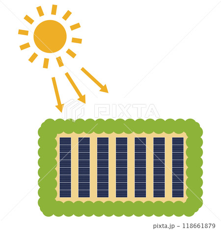 ソーラーパネルを使った太陽光発電システムのイラスト 118661879
