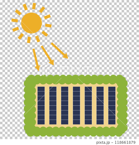 ソーラーパネルを使った太陽光発電システムのイラスト 118661879