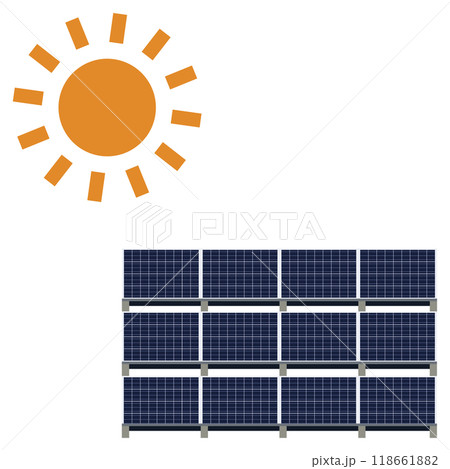 ソーラーパネルを使った太陽光発電システムのイラスト ソーラーパネルを使った太陽光発電システムのイラスト 118661882