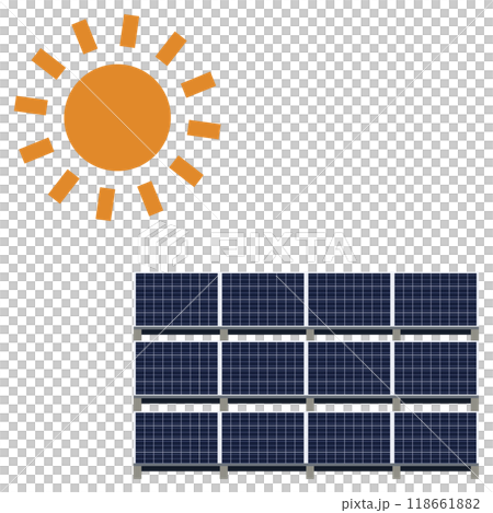 ソーラーパネルを使った太陽光発電システムのイラスト ソーラーパネルを使った太陽光発電システムのイラスト 118661882