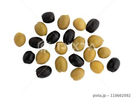 green and black olives isolated on white 118662092