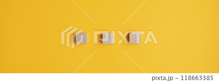 Three blank wooden blocks placed on yellow background Three blank wooden blocks placed on yellow background 118663385