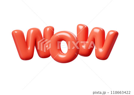 Wow red Inflatable flying word for promotion design. 3D render illustration of sale and discount floating text design element. Balloon cartoon volumetric sign for special offer advertising. Wow red Inflatable flying word for promotion design. 3D render illustration of sale and discount floating text design element. Balloon cartoon volumetric sign for special offer advertising. 118663422