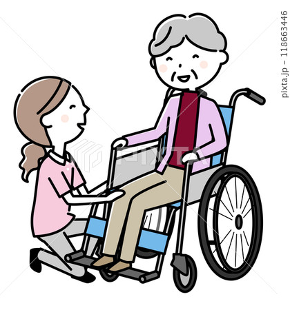 車椅子に乗る高齢者 介護スタッフ 車椅子に乗る高齢者 介護スタッフ 118663446