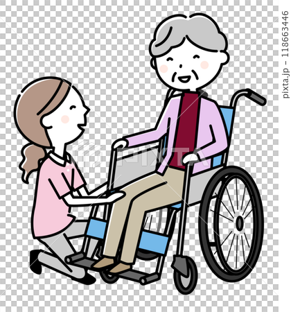 車椅子に乗る高齢者 介護スタッフ 車椅子に乗る高齢者 介護スタッフ 118663446