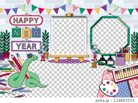 巳年イラスト年賀状デザイン「クリエーター蛇のアトリエ」HAPPY NEW YEAR 巳年イラスト年賀状デザイン「クリエーター蛇のアトリエ」HAPPY NEW YEAR 118663555