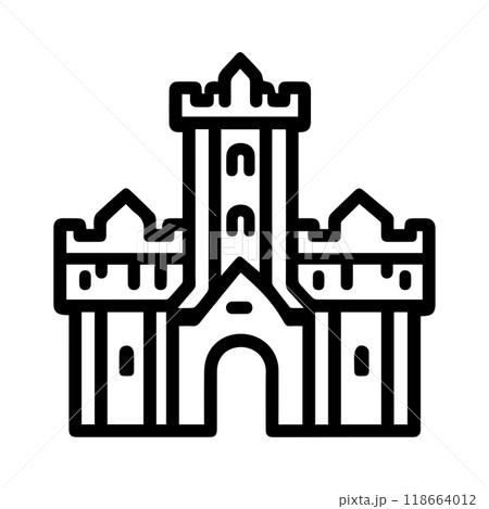 siege icon or modern line symbol. Vector line art and icon design with bold outline. Black and white Pixel Perfect minimalistic symbol isolated white background. Silhouette simple thin sign 118664012
