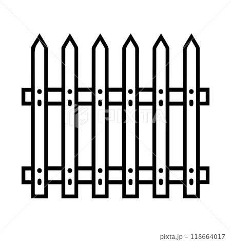 fence icon or modern line symbol. Vector line art and icon design with bold outline. Black and white Pixel Perfect minimalistic symbol isolated white background. Silhouette simple thin sign fence icon or modern line symbol. Vector line art and icon design with bold outline. Black and white Pixel Perfect minimalistic symbol isolated white background. Silhouette simple thin sign 118664017
