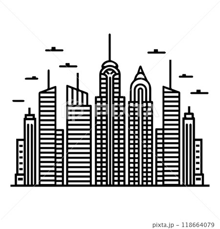 city icon or modern line symbol. Vector line art and icon design with bold outline. Black and white Pixel Perfect minimalistic symbol isolated white background. Silhouette simple thin sign 118664079