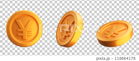 3D gold yen coins set 118664178