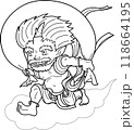 デフォルメされた風神図（ぬり絵風線画） 118664195
