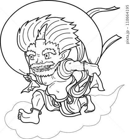 デフォルメされた風神図(ぬり絵風線画) デフォルメされた風神図(ぬり絵風線画) 118664195