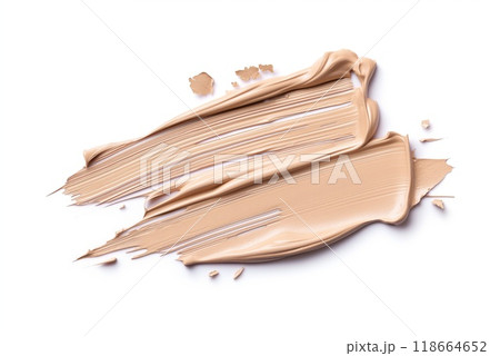 Sample of foundation for face. Smear of makeup samples. Tonal cream isolated on white background 118664652