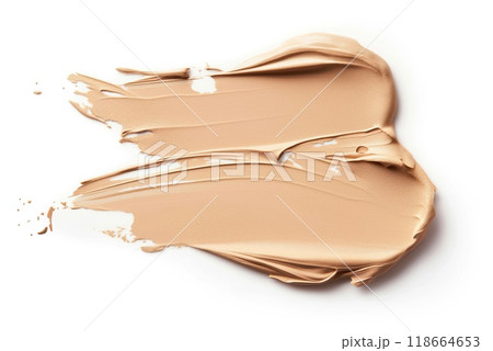 Sample of foundation for face. Smear of makeup samples. Tonal cream isolated on white background 118664653