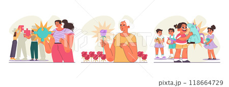 Uniqueness and individuality set. Character standing out from the crowd, choosing another way. Original idea or path, different appearance. Flat vector illustration Uniqueness and individuality set. Character standing out from the crowd, choosing another way. Original idea or path, different appearance. Flat vector illustration 118664729