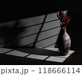 Elegant ceramic vase with red flowers in dramatic lighting 118666114